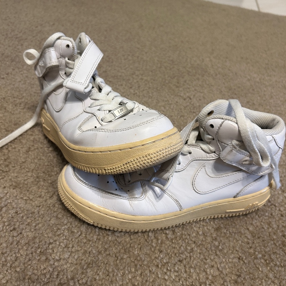 AF1 White and Tan High-Top Sneakers